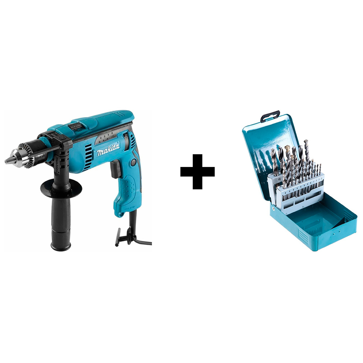 Сетевая дрель Makita HP1640X4 ударная + набор сверл Makita D-46202 — Фото 1